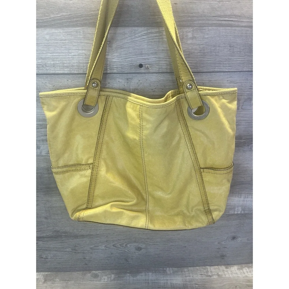 Fossil Hathaway Tote Bag Medium Yellow Leather Shoulder Handbag Purse
